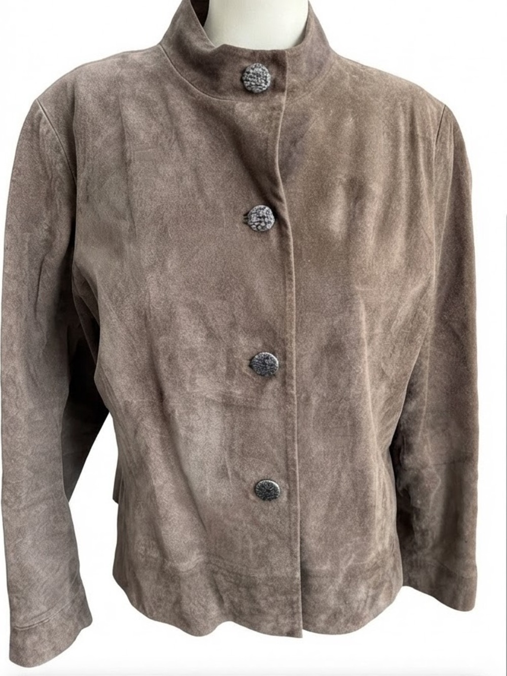 Chico’s Taupe Suede Button-Front Jacket